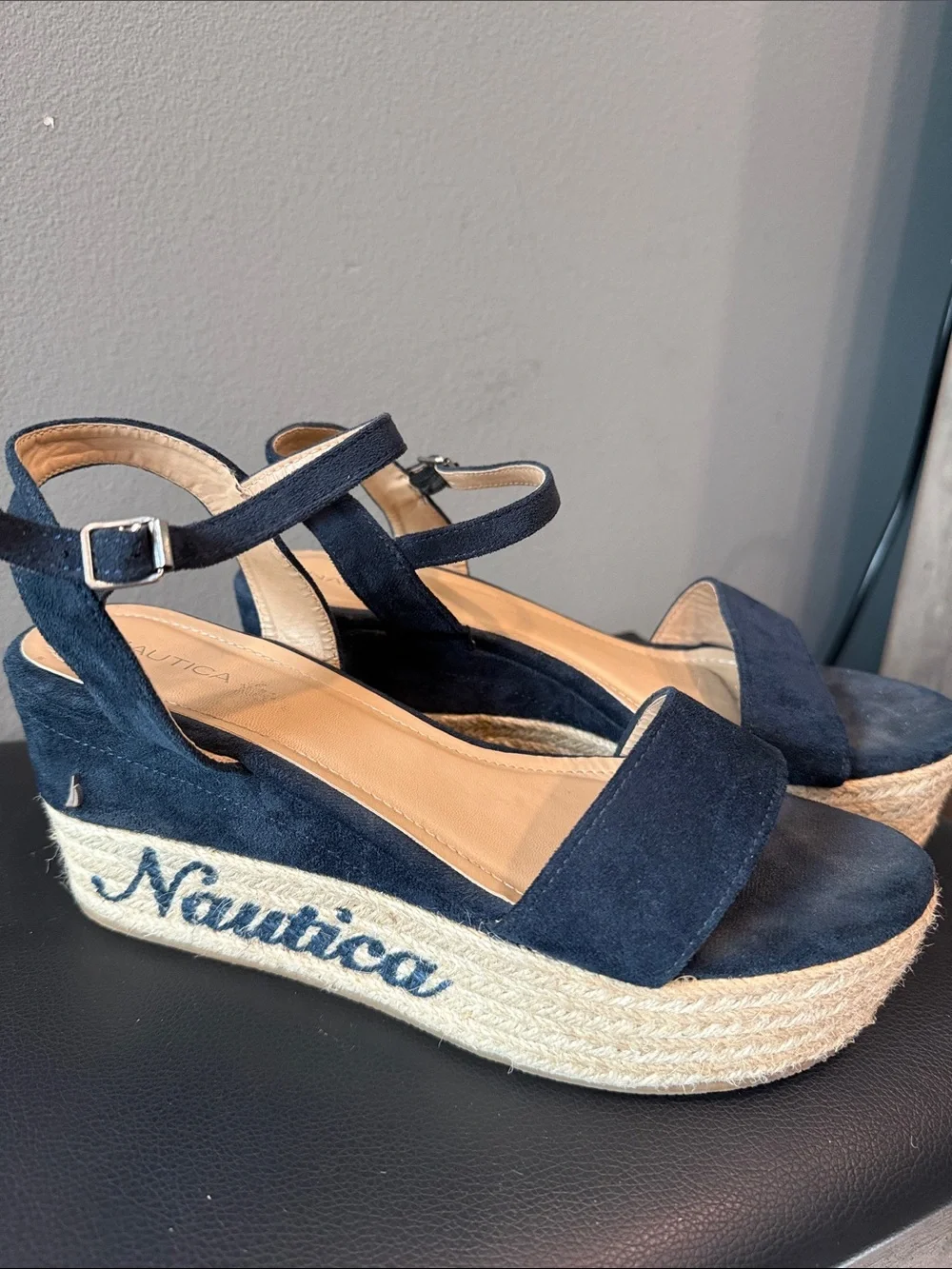 Nautica Navy Suede Espadrille Platform Sandals
